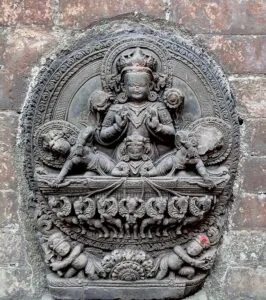 A Nepalese stone sculpture depicting the Sun god Surya Bhaktapur