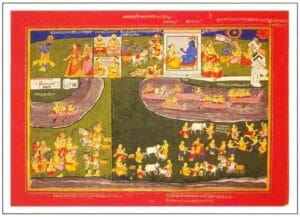 Sukhdev narrating the story of Krishna to Raja Parikshit