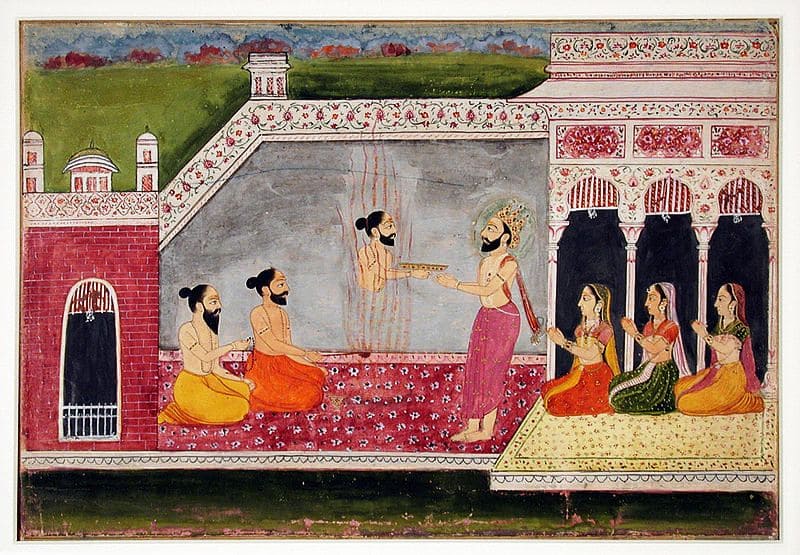 Dushmata sacrifices to Agni