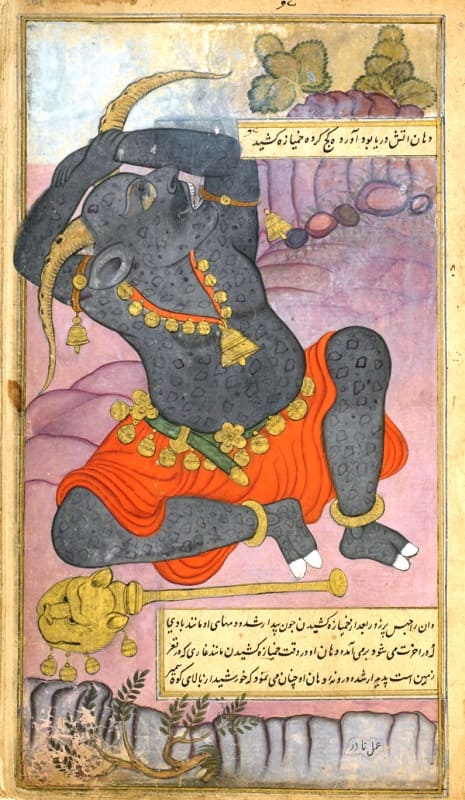 Kumbhakarna yawns as he is roused from sleep