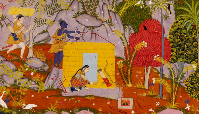Rama and Sita setting up their hut in Panchvati