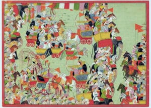 Abhimanyu battles the Kauravas and their allies