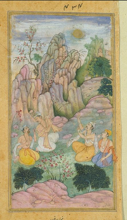 The sage Vyasa with disciples observes his son Sukya approaching them like a ball of fire