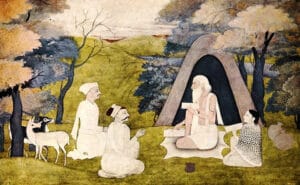 Valmiki teaching Ramayana to Kusa and Lava