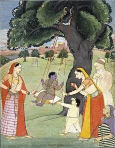 Baby Krishna on a swing