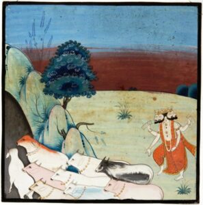 Brahma Driving Krishnas Cows into a Cave