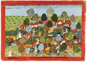 Krishna, Arjuna, and Company Hunt in the Forest
