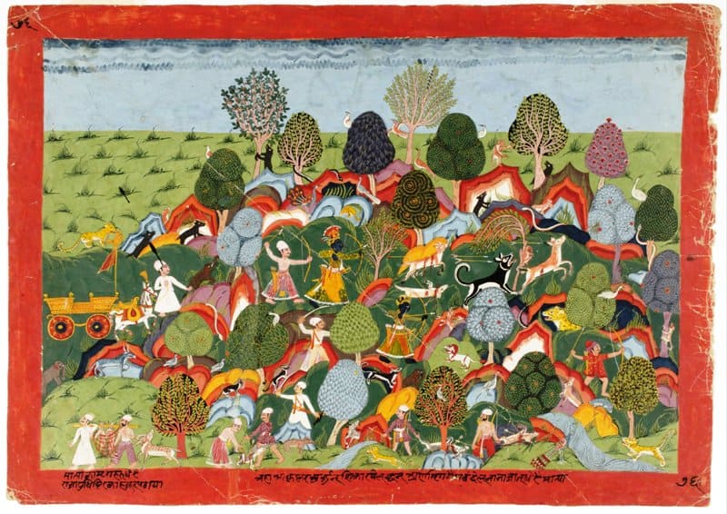 Krishna Arjuna and Company Hunt in the Forest