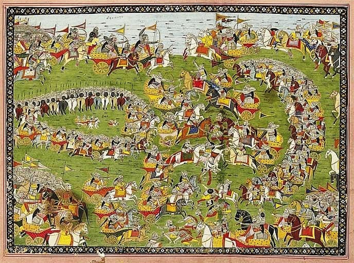 Pandavas opposing the Kauravas in semi-circular position