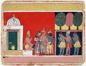 Rama, Sita and Lakshman at the Sage's hut