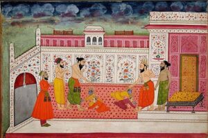 Rama and Lakshman take leave of Dasaratha and the priest