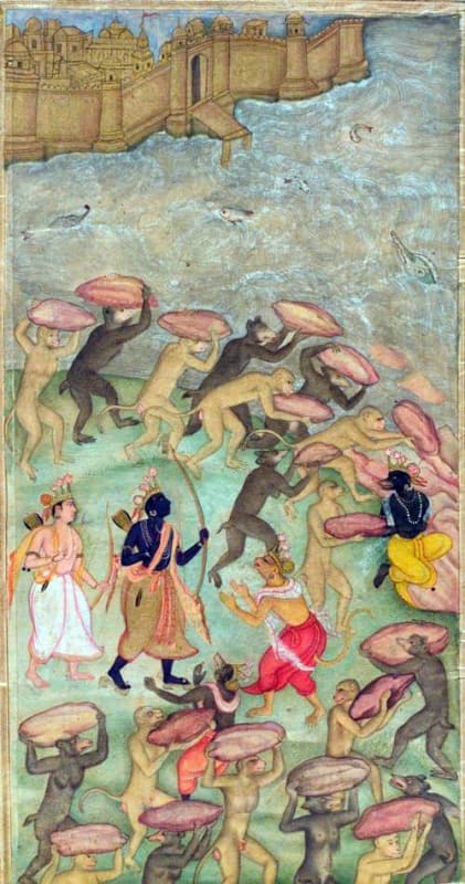 Vanaras help Rama build a bridge