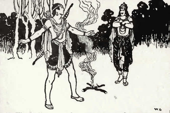 young Drupada (left) with Drona