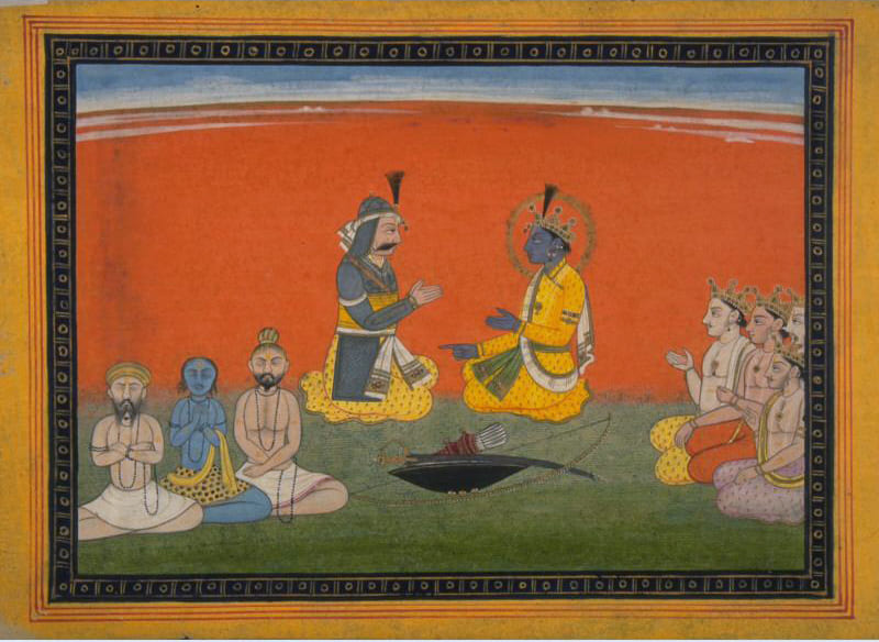 Krishna talking with Yudhishthira and his brothers