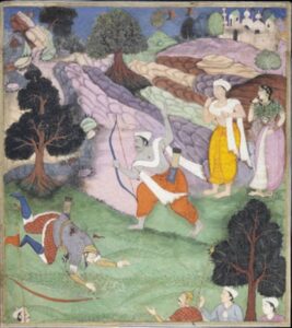 Parasurama shoots Bhisma in the presence of Amba