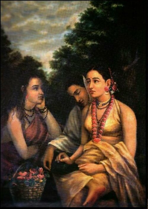 Shakuntala with Friends writing a letter to Dushyanta