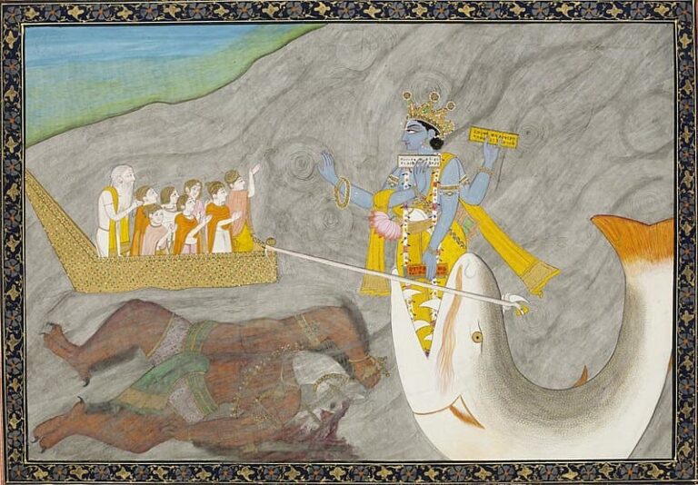 Matsya Avatar kills Hayagriva and Saves Manu