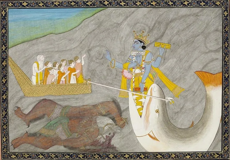 Matsya Avatar kills Hayagriva and Saves Manu