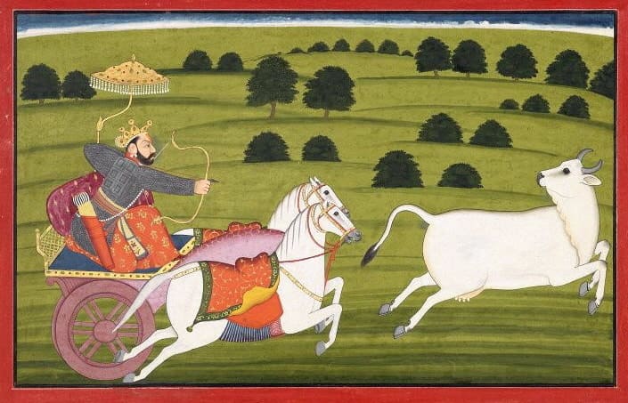 Prithu chasing Bhumi in Cow form SculpturePedia Prithu chasing Bhumi in Cow form